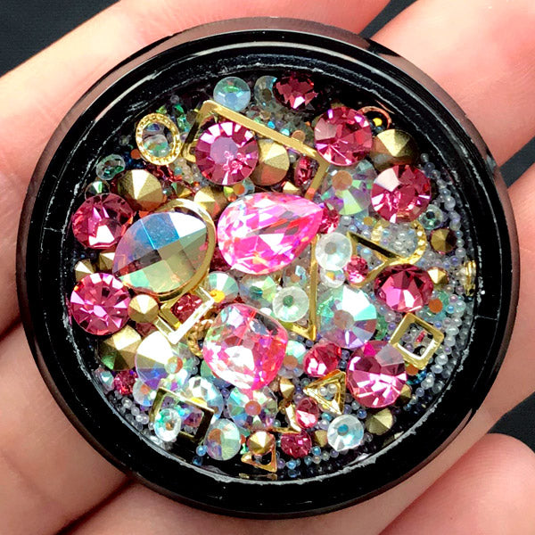 Bling Bling Rhinestones Metal Accents Micro Beads Glass Gems Mix, Sha, MiniatureSweet, Kawaii Resin Crafts, Decoden Cabochons Supplies