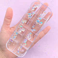 AB Clear Glass Rhinestones Assortment | Assorted Faux Crystal | Pointed Back Gemstones | Heart Round Square Teardrop (Around 36 pcs)