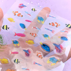 Tropical Fish Stickers | Realistic Coral Reef Fish Stickers for Herbarium | Clear Sticker for Resin Crafts | Home Decorations