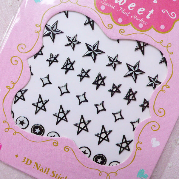 Star Nail Sticker (Black and White) Kitsch Nail Decoration Funky Nail Art Kawaii Diary Deco Card DIY Scrapbook Embellishment Manicure S273