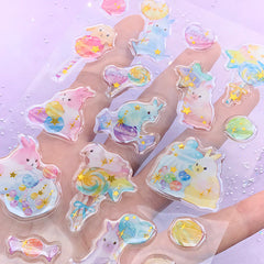 Rabbit and Lollipop Stickers | Cute Animal and Candy Epoxy Stickers | Kawaii Embellishments | Clear PVC Sticker