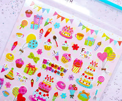 Kawaii Birthday Party Stickers | Cupcake & Sweets Sticker | Gift Decoration & Card Making Supplies