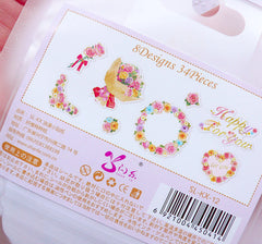 Happy For You Flower Stickers | Translucent Floral Paper Stickers | Colorful Wedding Stickers (Wreath, Rose / 8 Designs / 34 Pieces)