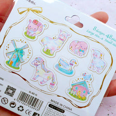 Fairy Kei PVC Stickers | Cute Farm Animal Stickers | Translucent Planner Sticker | Kawaii Resin Crafts (Alpaca Rabbit Sheep Horse Duck Pig Farm House Windmill / 8 Designs / 48 Pieces)