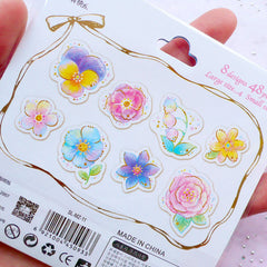 Pastel Flower PVC Stickers | Floral Planner Stickers | Translucent Stickers Supplies | Fairy Kei Resin Art | Scrapbooking | Wedding Decoration (8 Designs / 48 Pieces)