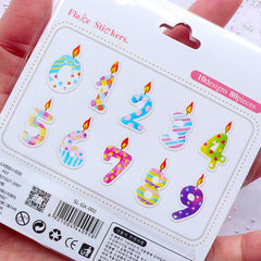 Number Candle Stickers | Birthday Card Making | Party Decoration | Scrapbooking Supplies | Diary Deco Stickers | Semi Transparent PVC Stickers (10 Designs / 80 Pieces)