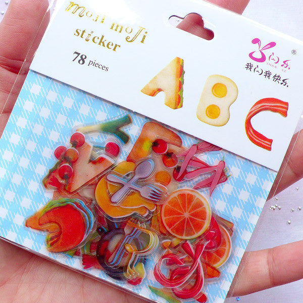 Whimsical Alphabet Stickers in Food Shapes, Kawaii Initial Sticker Fl, MiniatureSweet, Kawaii Resin Crafts, Decoden Cabochons Supplies