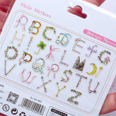 Floral Alphabet Sticker | Romantic Letter Stickers | Initial Sticker Flakes | Fairy Scrapbook | Diary Deco Stickers | Translucent PVC Stickers (26 Designs / 78 Pieces)