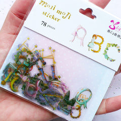 Floral Alphabet Sticker | Romantic Letter Stickers | Initial Sticker Flakes | Fairy Scrapbook | Diary Deco Stickers | Translucent PVC Stickers (26 Designs / 78 Pieces)