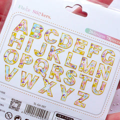 Flower Initial Sticker | Floral Letter Sticker Flakes | Alphabet Stickers | Diary Decoration | Papercraft Supplies | Semi Transparent PVC Stickers (26 Designs / 78 Pieces)