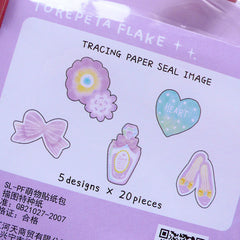 Pastel Kei Princess Sticker Flakes in Watercolor Style | Fairy Kei Diary Deco Stickers | Planner Decoration | Kawaii Resin Art | Torepeta Flake (Flower Heart Ribbon Perfume Bottle Lady Shoe / 5 Designs / 100 Pieces)