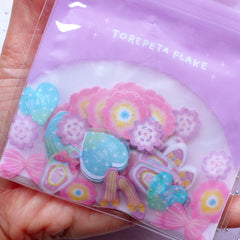 Pastel Kei Princess Sticker Flakes in Watercolor Style | Fairy Kei Diary Deco Stickers | Planner Decoration | Kawaii Resin Art | Torepeta Flake (Flower Heart Ribbon Perfume Bottle Lady Shoe / 5 Designs / 100 Pieces)