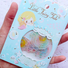 Kawaii Mermaid Sticker Flakes | Little Fairy Tale PVC Stickers | Cute Planner Stickers | Fairytale Scrapbooking (Fish Tank Seahorse Castle Sea Shell Crown / 6 Designs / 36 Pieces)