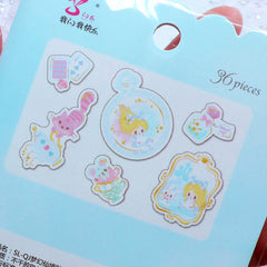 Kawaii Alice in Wonderland Sticker Flakes in Pastel Colors | Fairytale Stickers | Cute Planner Decoration | Little Fairy Tale Stickers (Playing Card Pocket Watch Drink Me Bottle Cheshire Cat Tea Party / 6 Designs / 36 Pieces)