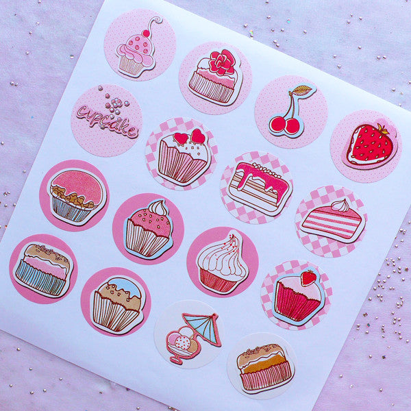 CLEARANCE Cupcake Seal Stickers, Kawaii Sweets Sticker for Bakery Pac, MiniatureSweet, Kawaii Resin Crafts, Decoden Cabochons Supplies