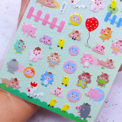 CLEARANCE Kawaii Farm Animal Stickers | Wild Pig Stickers | Chicken Sticker | Crystal Stickers | Epoxy Stickers | Papercraft Supplies | Cute Scrapbooking (1 Sheet)