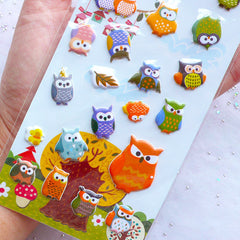 Puffy Owl Stickers | Bird Stickers | Animal Embellishments | Scrapbooking | Card Making | Home Decoration