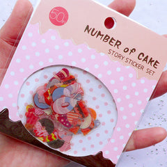 Number Cake Sticker Flakes | Number Sweets Stickers | Kawaii Deco Sticker | PVC Planner Stickers | Diary Decoration | Birthday Card Making | Scrapbook Supplies (10 Designs / 50 Pieces)