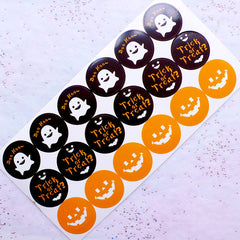 Halloween Stickers | Pumpkin Seal Stickers | Trick or Treat Stickers | Kawaii Ghost Stickers | Favor Decoration | Gift Packaging | Party Supplies (2 Sheets / 36pcs)