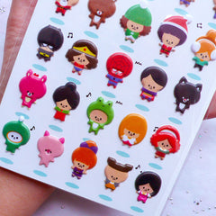 CLEARANCE Little Character Puffy Stickers | Cartoon Character Stickers | Comic Character Stickers | Family Sticker | Home Decoration | Party Supplies | Kawaii Scrapbook (1 Sheet)