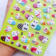 Kawaii Rabbit Puffy Stickers | Cute Korean Stickers | Pill Capsule Shaped Bunny Sticker | Animal Stickers | Kawaii Stationery Supplies | Scrapbook Embellishments (1 Sheet)