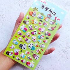 Kawaii Rabbit Puffy Stickers | Cute Korean Stickers | Pill Capsule Shaped Bunny Sticker | Animal Stickers | Kawaii Stationery Supplies | Scrapbook Embellishments (1 Sheet)