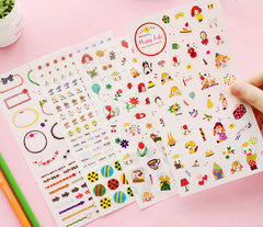 CLEARANCE Happy Life Deco Stickers | Korean Stickers in Hand Drawn Style | Erin Condren Life Planner Stickers | Kawaii Diary Decoration | Zakka Stationery Supplies (4 Sheets)