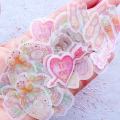 Princess Beauty Stickers with Gold Foil | Pastel Girl Sticker | Kawaii Planner Stickers | Perfume Nail Polish Lipstick Cosmetic Make Up Diamond Animal Mask High Heel Stickers | Sweet 16 Scrapbook | Translucent PVC Stickers (8 Designs / 48 Pieces)