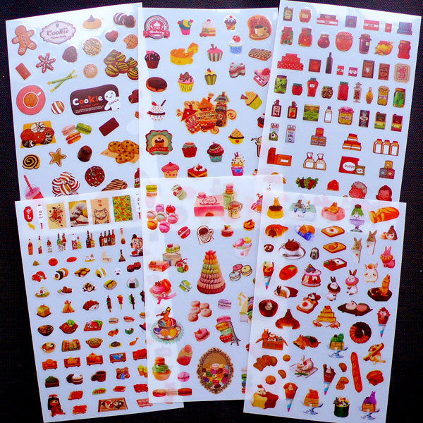 Food Stickers | Afternoon Tea French Patisserie Dessert Sweets Stickers | Grocery Stickers | Macaron Cupcake Sushi Breakfast Toast Bread Cookie Biscuit Supermarket (6 Sheets)