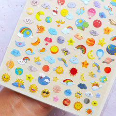 Cartoon Weather Icon Stickers by Daisyland | Mini Planner Stickers | Erin Condren Stickers | Kikki K Life Planner Supplies | Filofax Deco Stickers | Diary Journal Decoration | Sunny Rainbow Moon Cloudy Thunderstorm