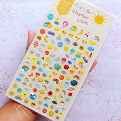 Cartoon Weather Icon Stickers by Daisyland | Mini Planner Stickers | Erin Condren Stickers | Kikki K Life Planner Supplies | Filofax Deco Stickers | Diary Journal Decoration | Sunny Rainbow Moon Cloudy Thunderstorm