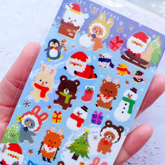 Kawaii Christmas Stickers from Japan | Christmas Animal Party Stickers | Santa Claus Reindeer Christmas Tree Snowman Stickers | PVC Seal Labels | Sticker for Christmas Resin Cabochon DIY