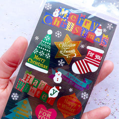 Metallic Christmas Greeting Stickers from Japan | Christmas Seal Stickers | Gift Packaging Supplies | Christmas Card Deco Sticker | Message Labels | Present Decoration