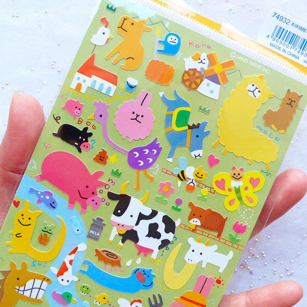 Farm Animal Stickers by Mind Wave | Animal Seal Labels | Kawaii Planner Stickers | Filoxfax Stickers | Erin Condren Stickers | Kikki K Stickers | Alpaca Cow Pig Sheep Horse Chicken Duck Stickers