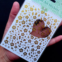 Gold Flower Nail Art Stickers | PVC Deco Sticker for UV Resin Crafts | Floral Planner Stickers | Nail Deco | Card Decorarion (Gold)
