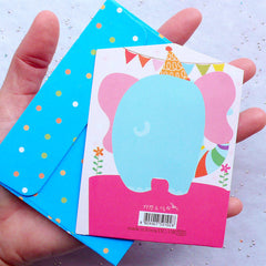 Kawaii Animal Card & Envelope Set (Elephant) | Happy Birthday Greeting Card | Cute Stationery from Korea | Birthday Party Decoration