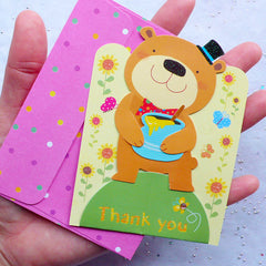 Animal Card & Envelope Set (Bear) | Thank You Greeting Card | Baby Shower Supplies | Kawaii Stationery from Korea