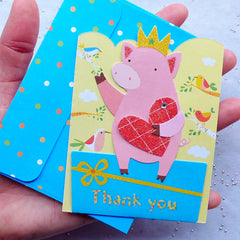 Cute Card and Envelope Set (Pig) | Thank You Card | Animal Greeting Card | Baby Shower Decor | Kawaii Korean Stationery