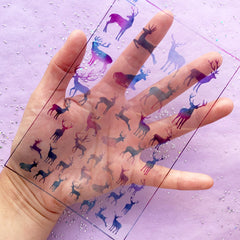 Magical Deer Clear Film Sheet for UV Resin Crafts | Christmas Filling Materials | Reindeer Embellishments in Galaxy Gradient