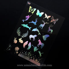 Holographic Magical Creature and Animal Clear Film Sheet | Nature Embellishments for UV Resin Art | Kawaii Filling Materials