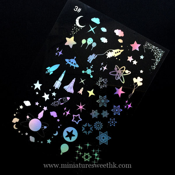 Space Themed Holographic Clear Film for Resin Craft, Spacecraft Rocke, MiniatureSweet, Kawaii Resin Crafts, Decoden Cabochons Supplies