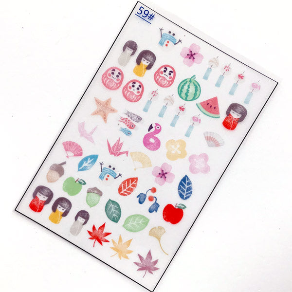 Japanese Traditional Culture Clear Film Sheet | Daruma Doll Koinobori Origami Crane Kokeshi Furin Wind Chime | UV Resin Fillers
