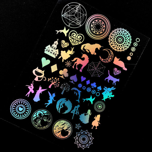 Holographic Clear Film Sheet for UV Resin | Magic Circles Unicorn Alice in Wonderland Fairy Animal | Fairytale Embellishment