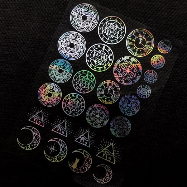 Holographic Magical Girl Clear Film Sheet | Magic Circles Eye of Horus Triangle Moon | Mahou Kei Resin Inclusion
