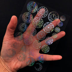 Holographic Magical Girl Clear Film Sheet | Magic Circles Eye of Horus Triangle Moon | Mahou Kei Resin Inclusion