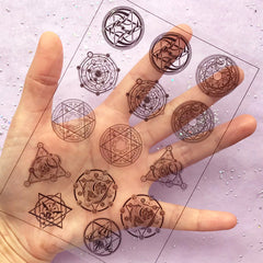 DEFECT Magical Girl Magic Circle Clear Film Sheet | Sacred Symbol Embellishment | Filling Material for Kawaii Resin Jewellery Making