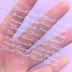 Princess Word Sticker (White) | Resin Filler | UV Resin Inclusion | Kawaii Embellishments for Resin Craft | Nail Decorations