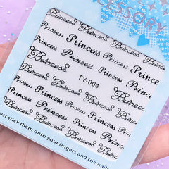 Princess Sticker (Black) | Word Embellishments for Resin Art | UV Resin Filler | Kawaii Resin Inclusion | Nail Designs
