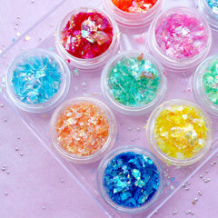 Iridescent Confetti | Translucent and Metallic Glitter Flakes | Irregular Shell Color Confetti | Nail Art Supplies (Set of 12 Colors)