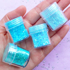 Aqua Blue Glitter in Hexagon Shape (4 pcs) | Aurora Borealis Confetti | Iridescent Flakes | Decoden Cabochon Making | Bling Bling Nail Designs